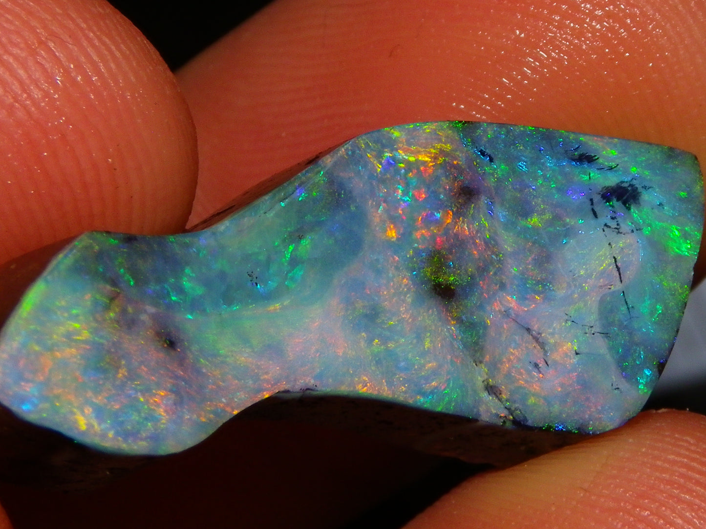 Nice Qld Boulder Opal Rub/Freeform 22.52cts Nice Fires/Multicolours Unusual Shape