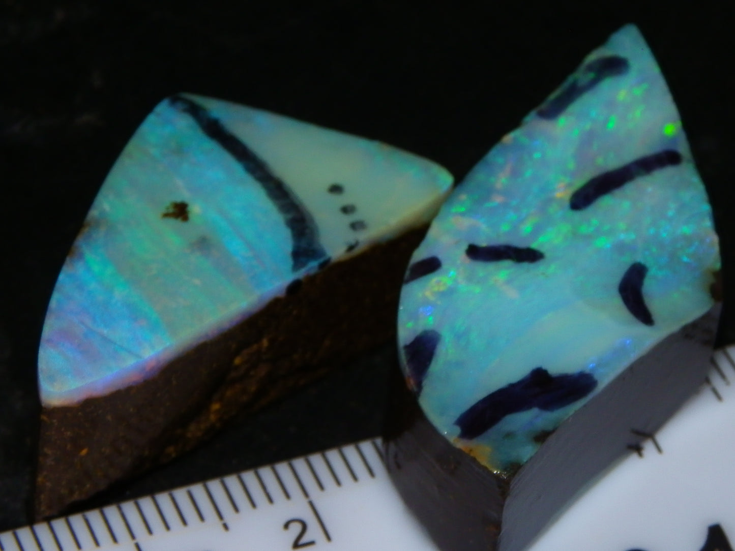 2 Nice Rough/Rubbed Boulder Opals 90.5cts Queensland Australia Green/Blues