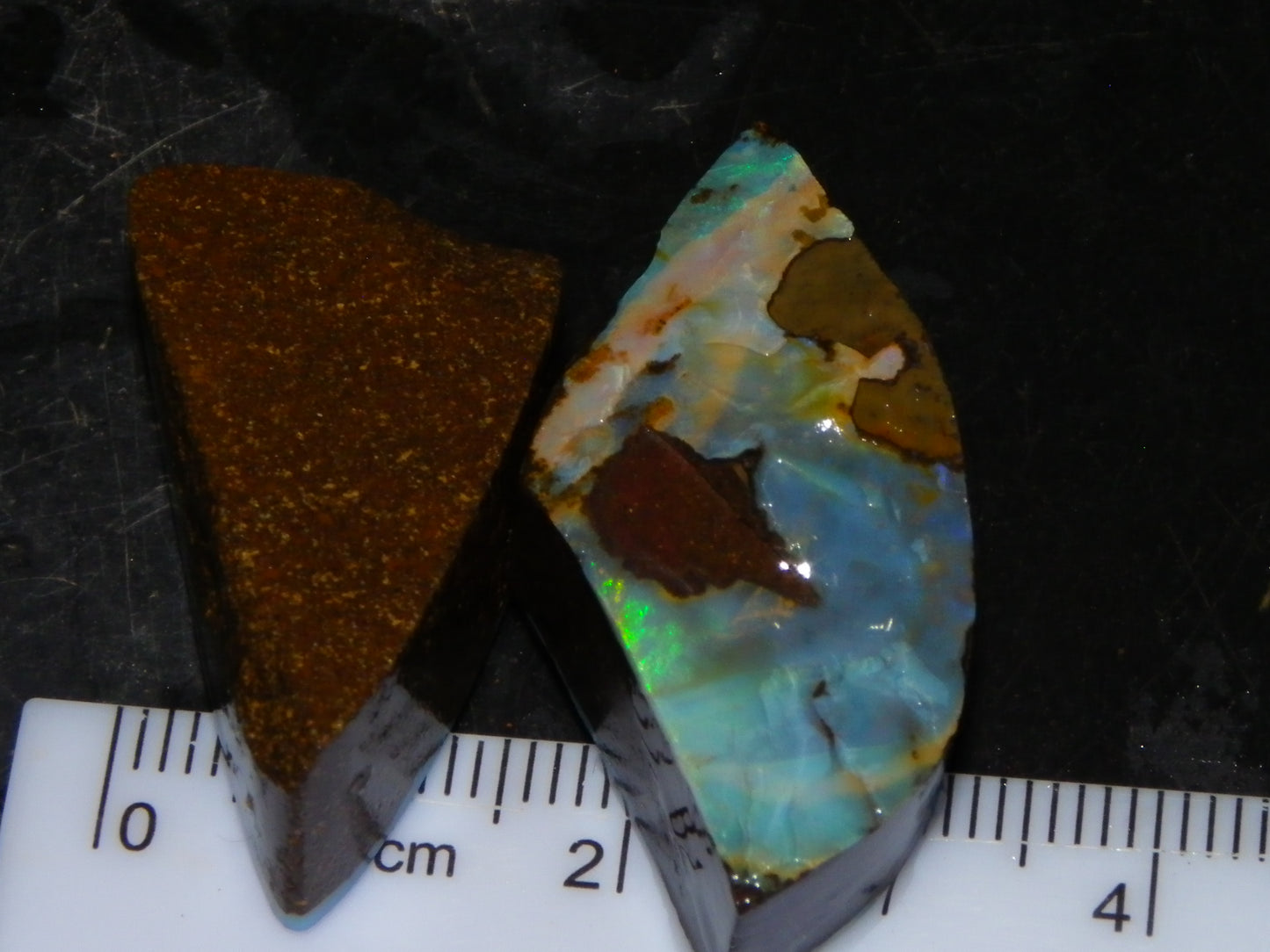 2 Nice Rough/Rubbed Boulder Opals 90.5cts Queensland Australia Green/Blues