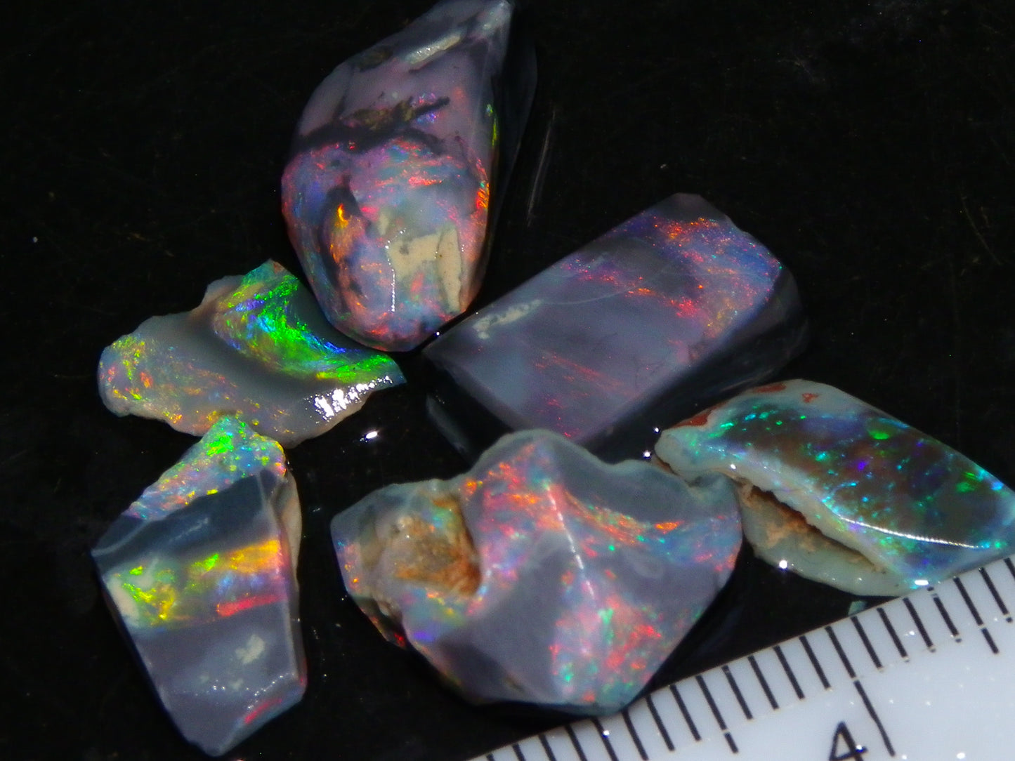 Nice Quality Rubbed Lightning Ridge Opal Parcel 18.04cts Dark Base Reds/Greens