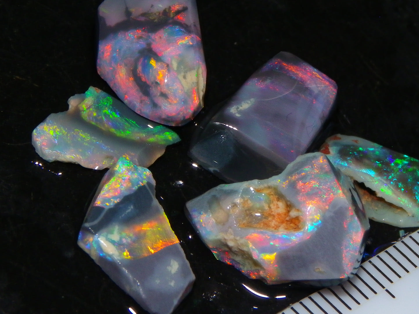 Nice Quality Rubbed Lightning Ridge Opal Parcel 18.04cts Dark Base Reds/Greens