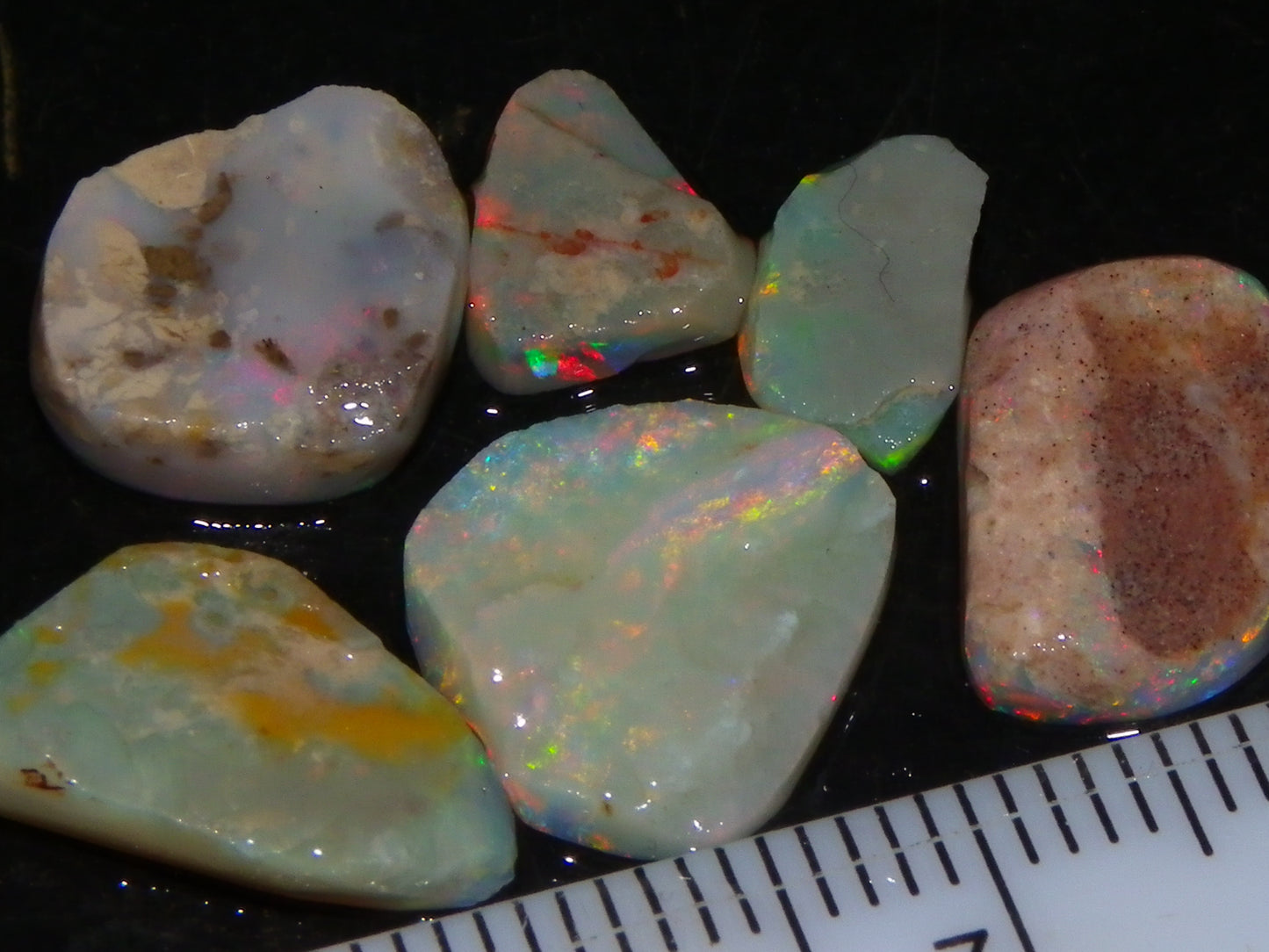 6 Coober Pedy Seam Opal Rubs/Rough Parcel 12.06cts Multicolour Fires Australia