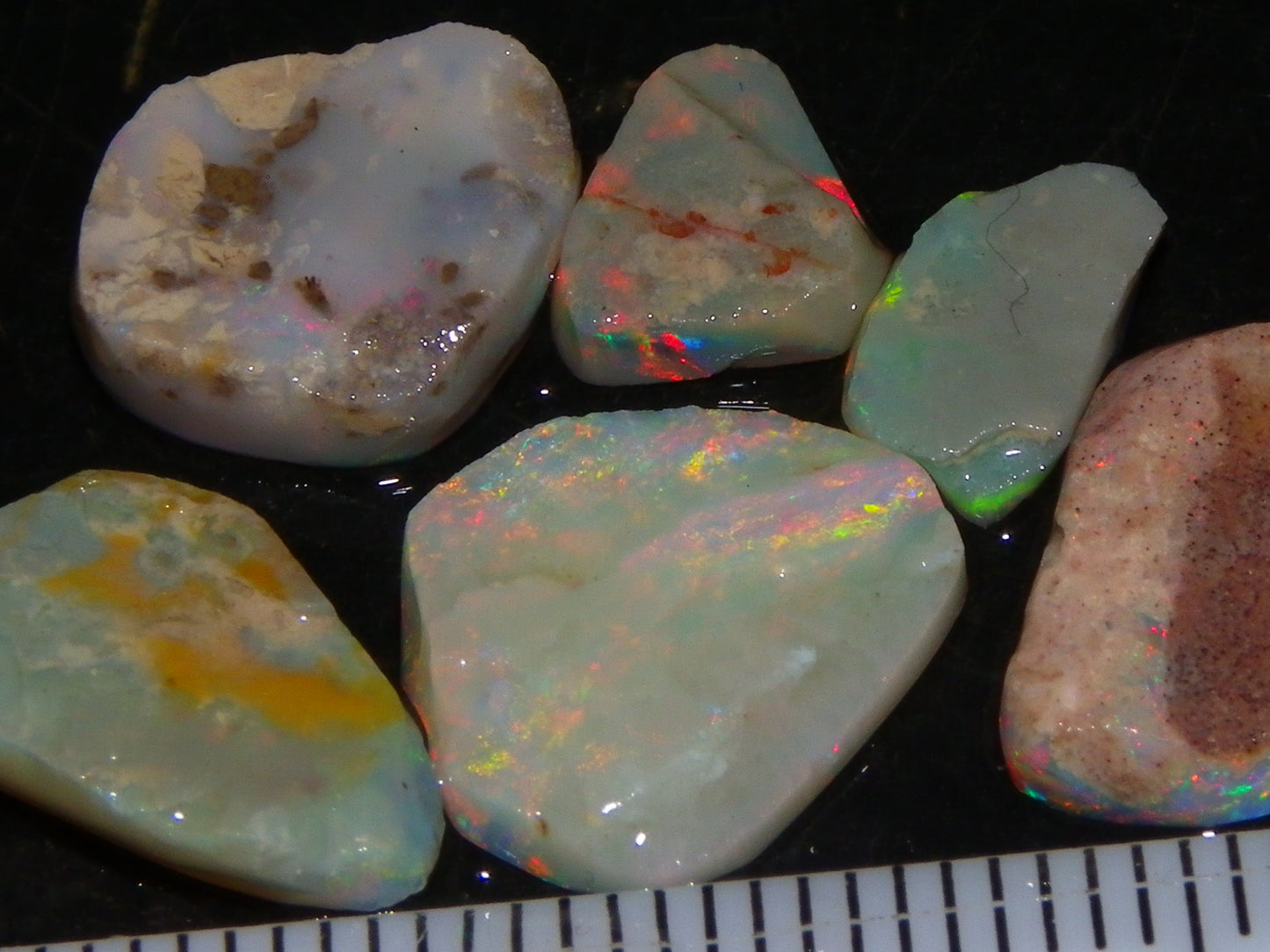 6 Coober Pedy Seam Opal Rubs/Rough Parcel 12.06cts Multicolour Fires Australia