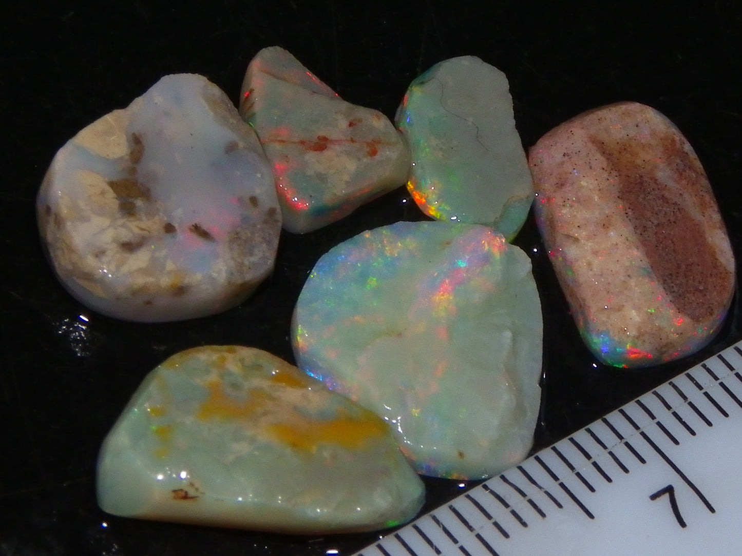 6 Coober Pedy Seam Opal Rubs/Rough Parcel 12.06cts Multicolour Fires Australia