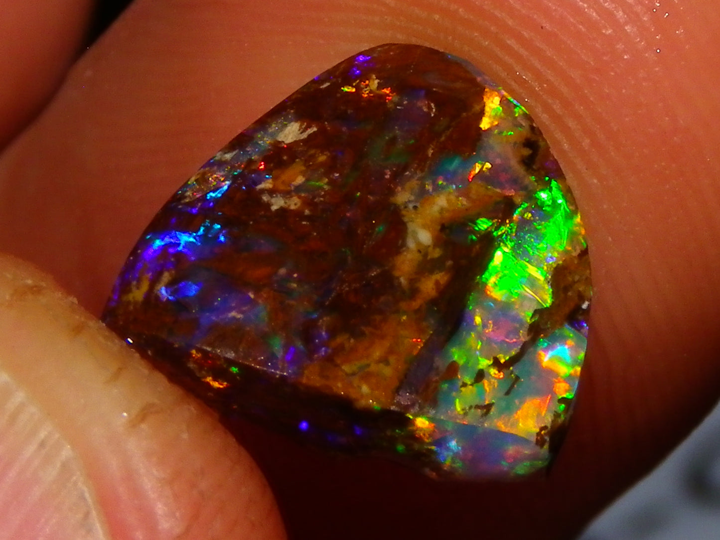Very Nice Koroit Fossil/Crystal Opal Cab/Preform 4,04cts Bright Orange/Green Fires rare stone