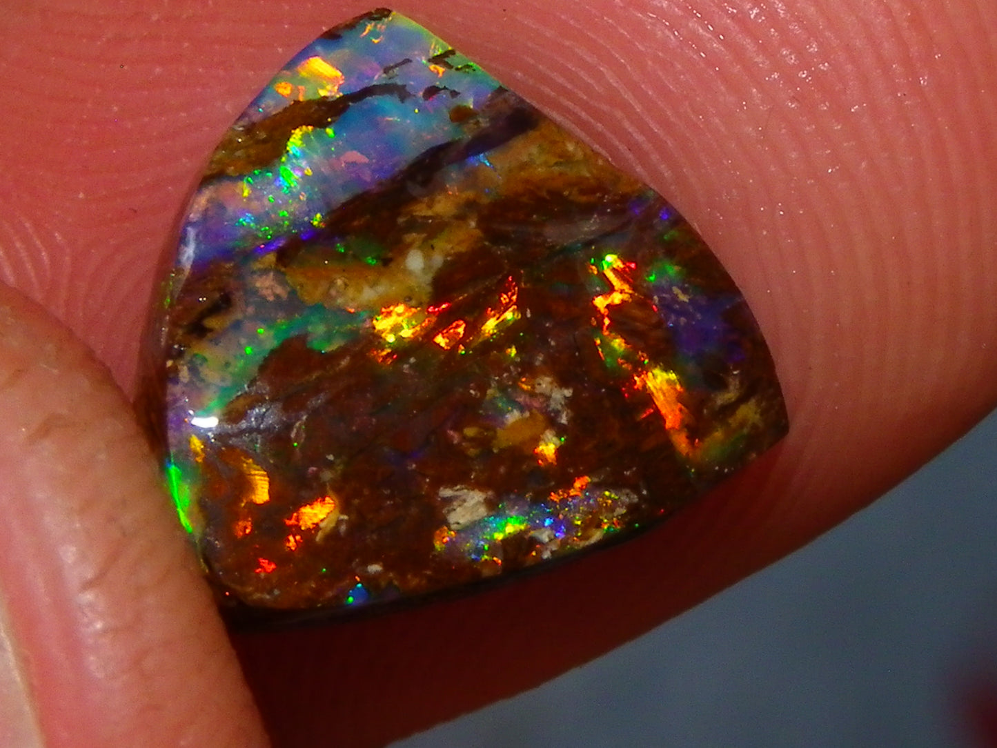 Very Nice Koroit Fossil/Crystal Opal Cab/Preform 4,04cts Bright Orange/Green Fires rare stone