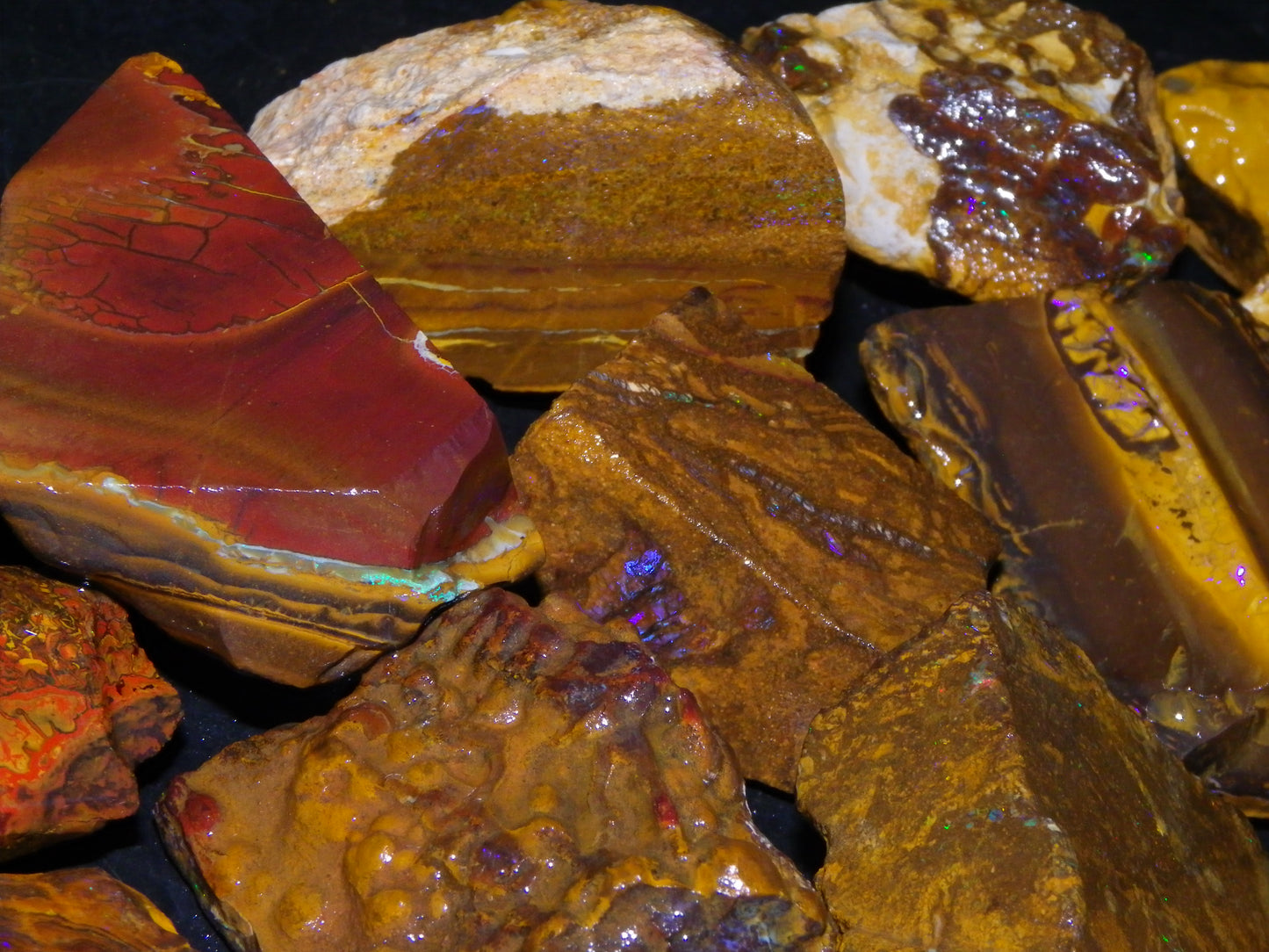 Nice Queensland Rough/Sliced Opal Parcel 1923cts Yowah/Koroit Nuts/Pattern Fires