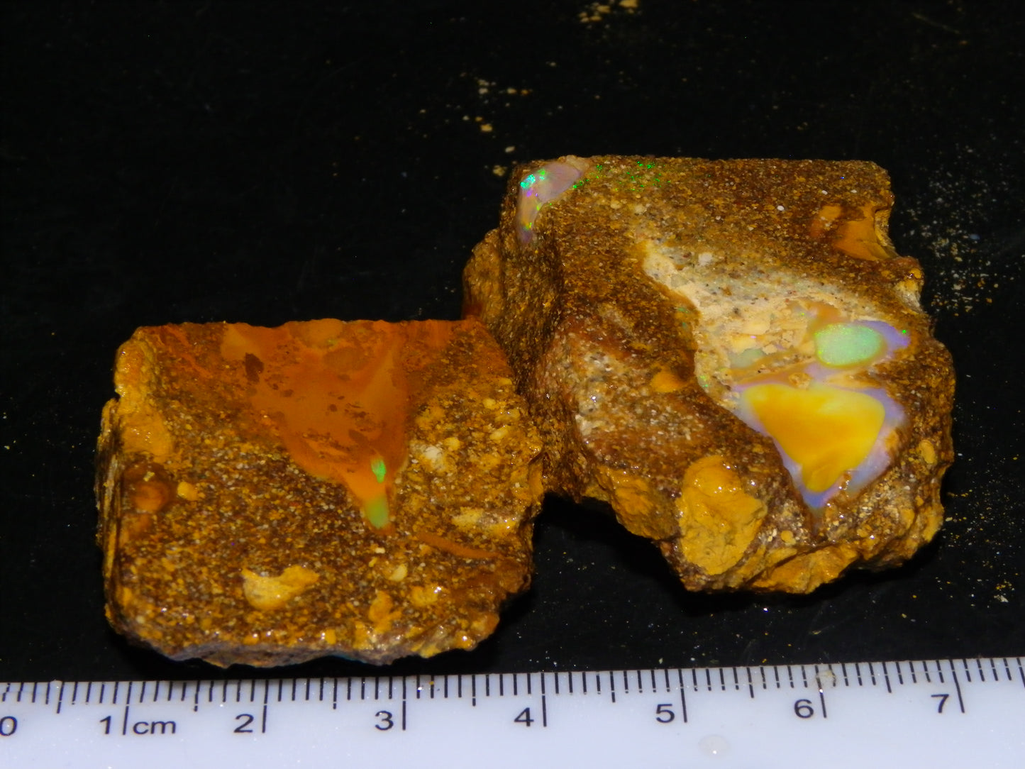 Nice Rough Pipe/Boulder Fossil Opal split 233cts Green/Blue/Pink/Gold Fires