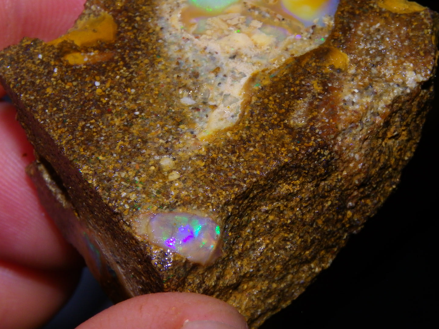 Nice Rough Pipe/Boulder Fossil Opal split 233cts Green/Blue/Pink/Gold Fires