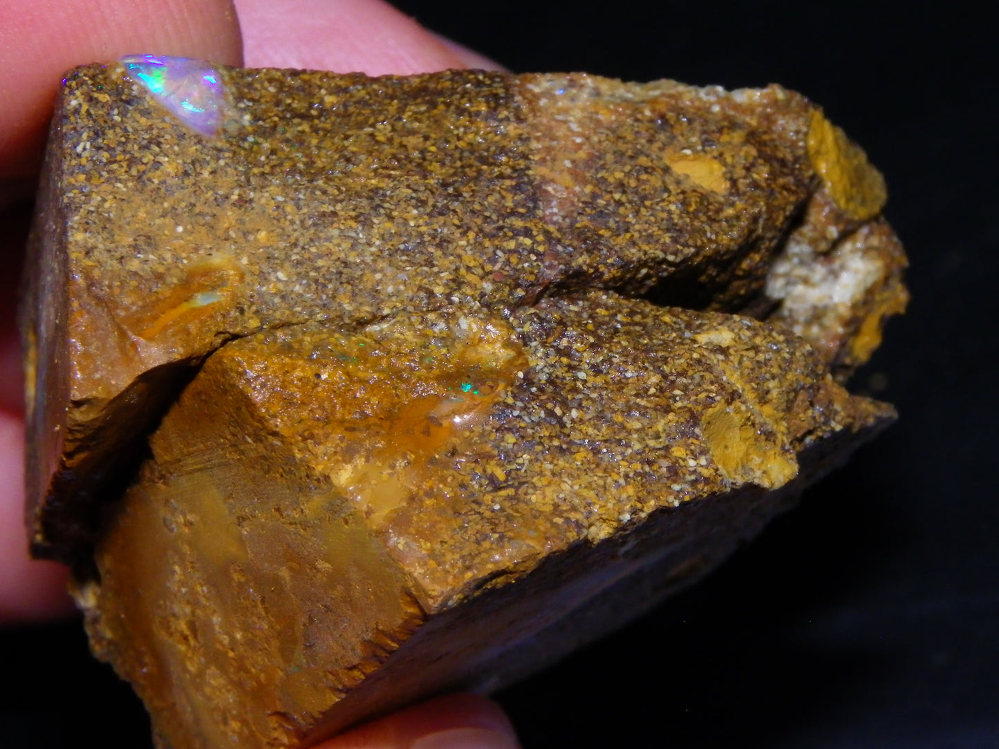Nice Rough Pipe/Boulder Fossil Opal split 233cts Green/Blue/Pink/Gold Fires