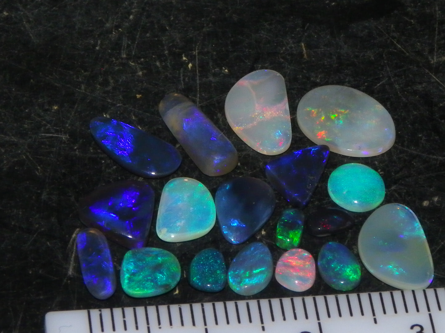 Nice Cut/Polished Lightning Ridge Opals 6.7cts Small Freeforms/Crystal/Seam Fires