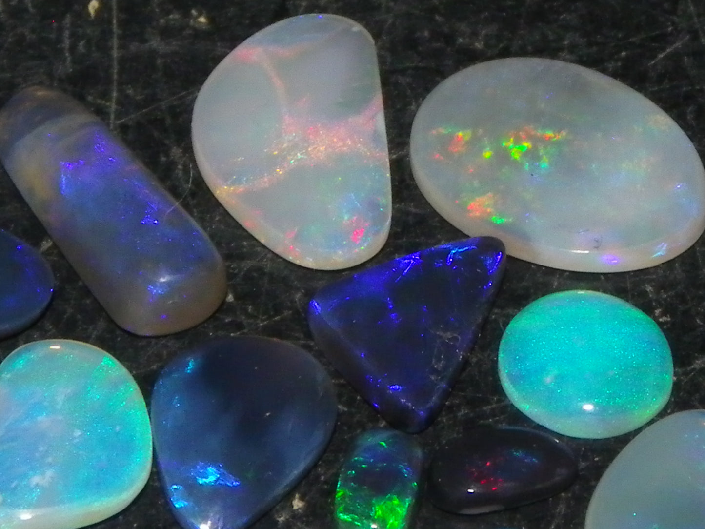 Nice Cut/Polished Lightning Ridge Opals 6.7cts Small Freeforms/Crystal/Seam Fires