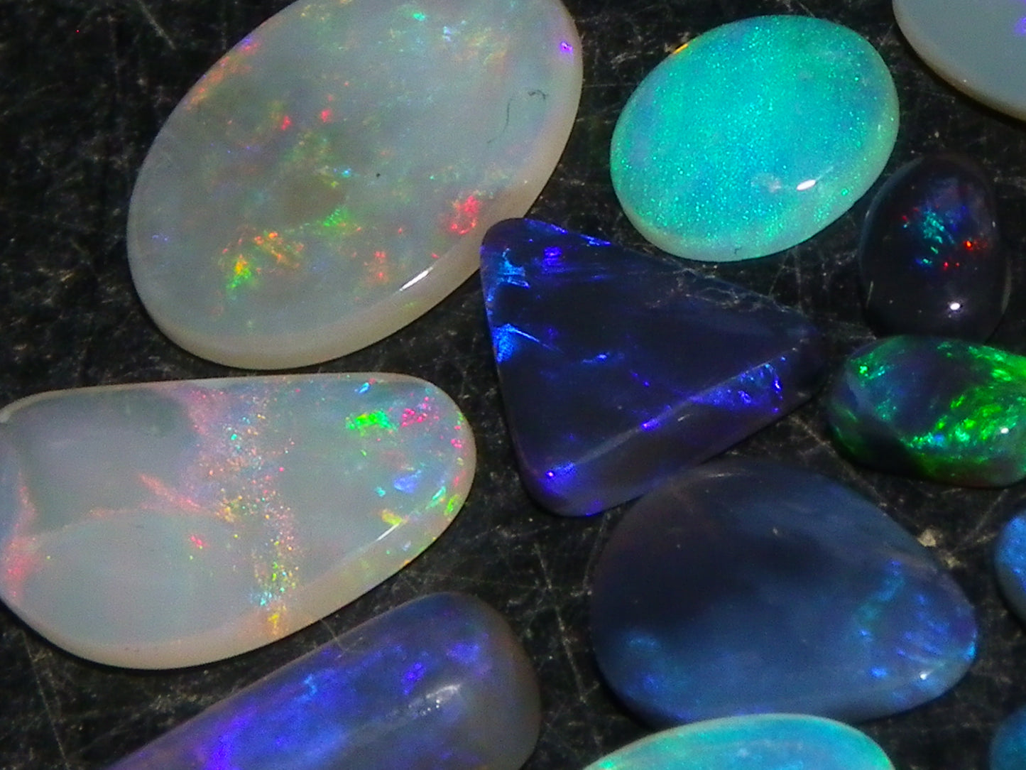 Nice Cut/Polished Lightning Ridge Opals 6.7cts Small Freeforms/Crystal/Seam Fires