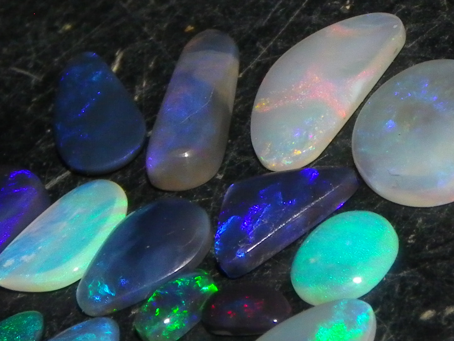 Nice Cut/Polished Lightning Ridge Opals 6.7cts Small Freeforms/Crystal/Seam Fires