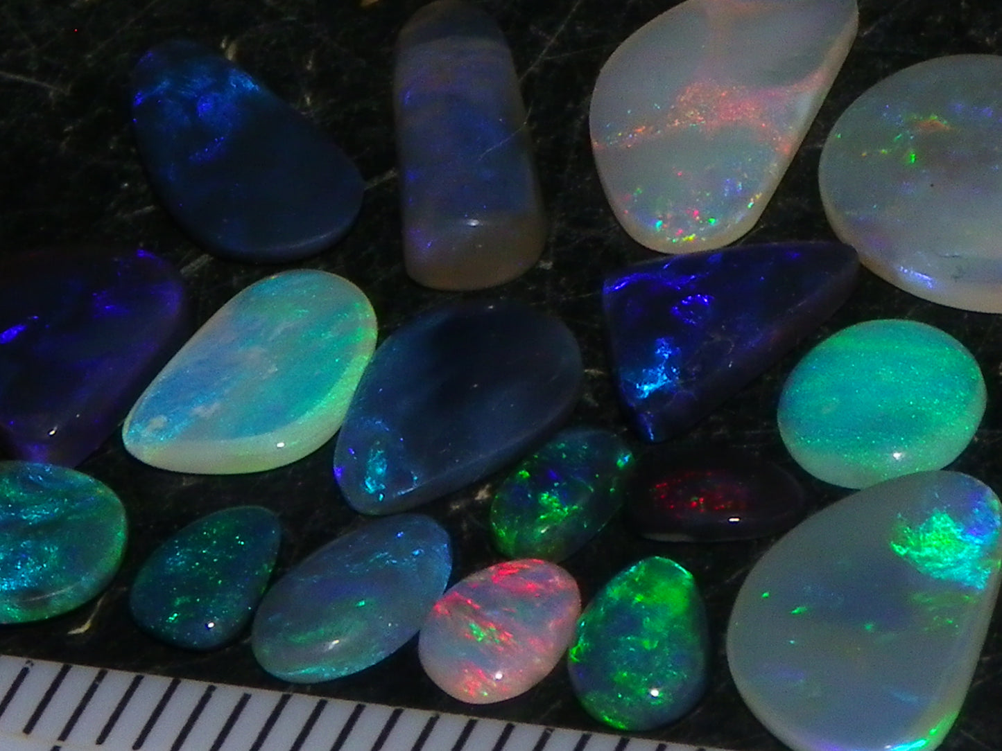 Nice Cut/Polished Lightning Ridge Opals 6.7cts Small Freeforms/Crystal/Seam Fires
