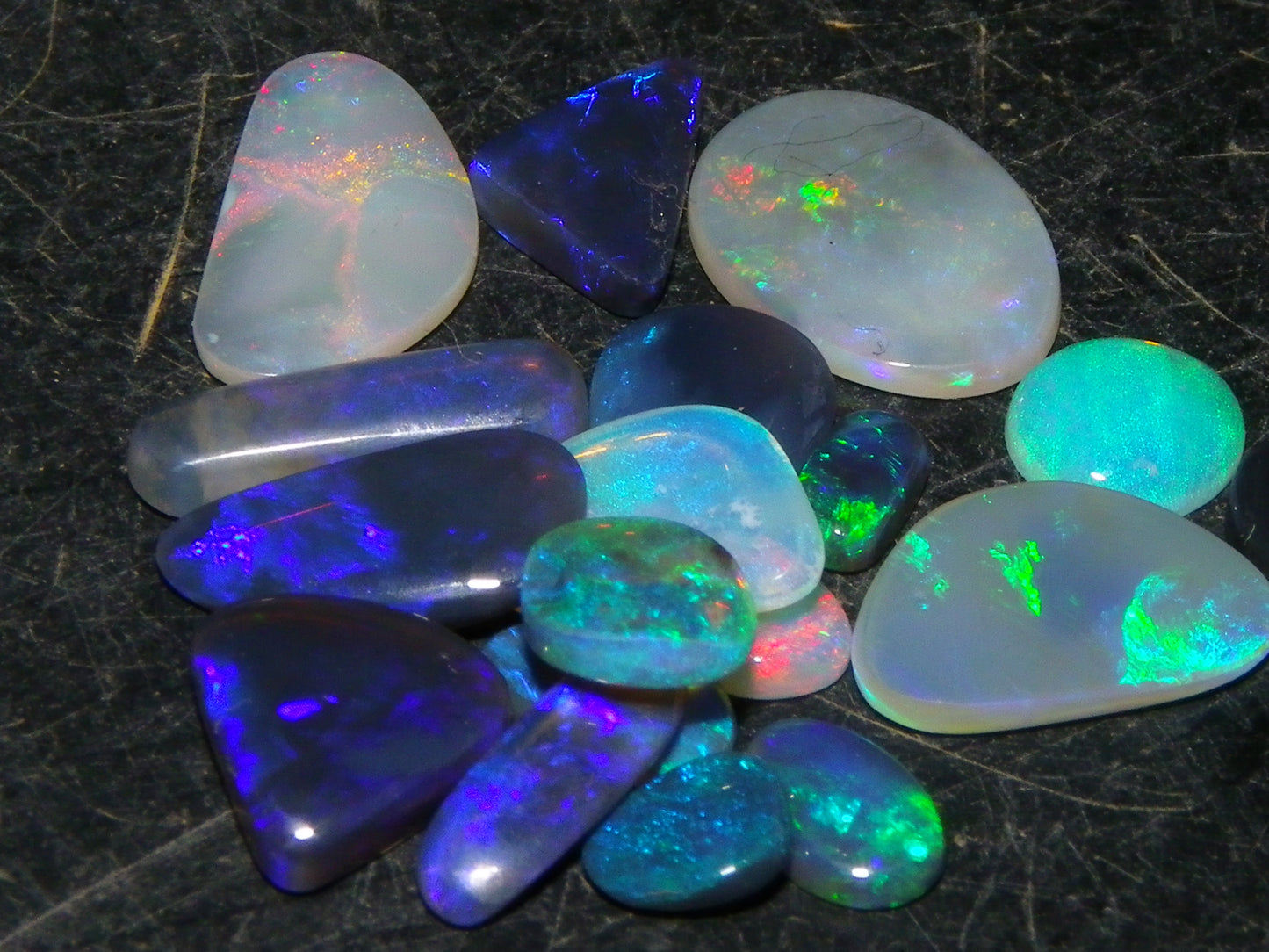 Nice Cut/Polished Lightning Ridge Opals 6.7cts Small Freeforms/Crystal/Seam Fires