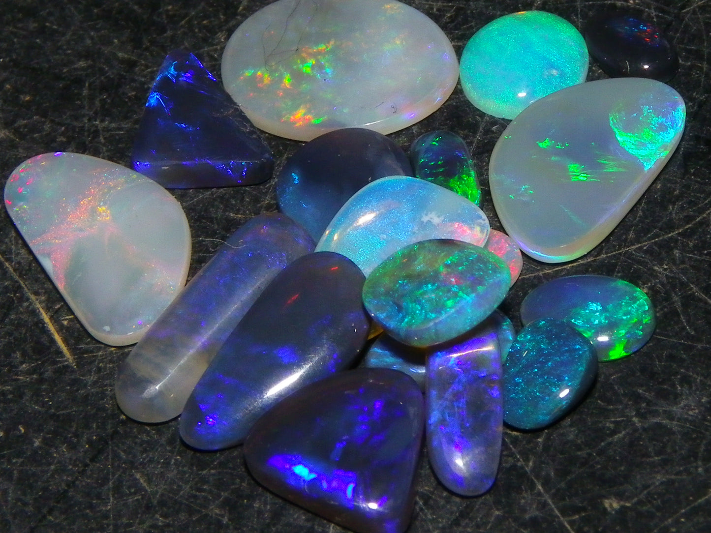 Nice Cut/Polished Lightning Ridge Opals 6.7cts Small Freeforms/Crystal/Seam Fires