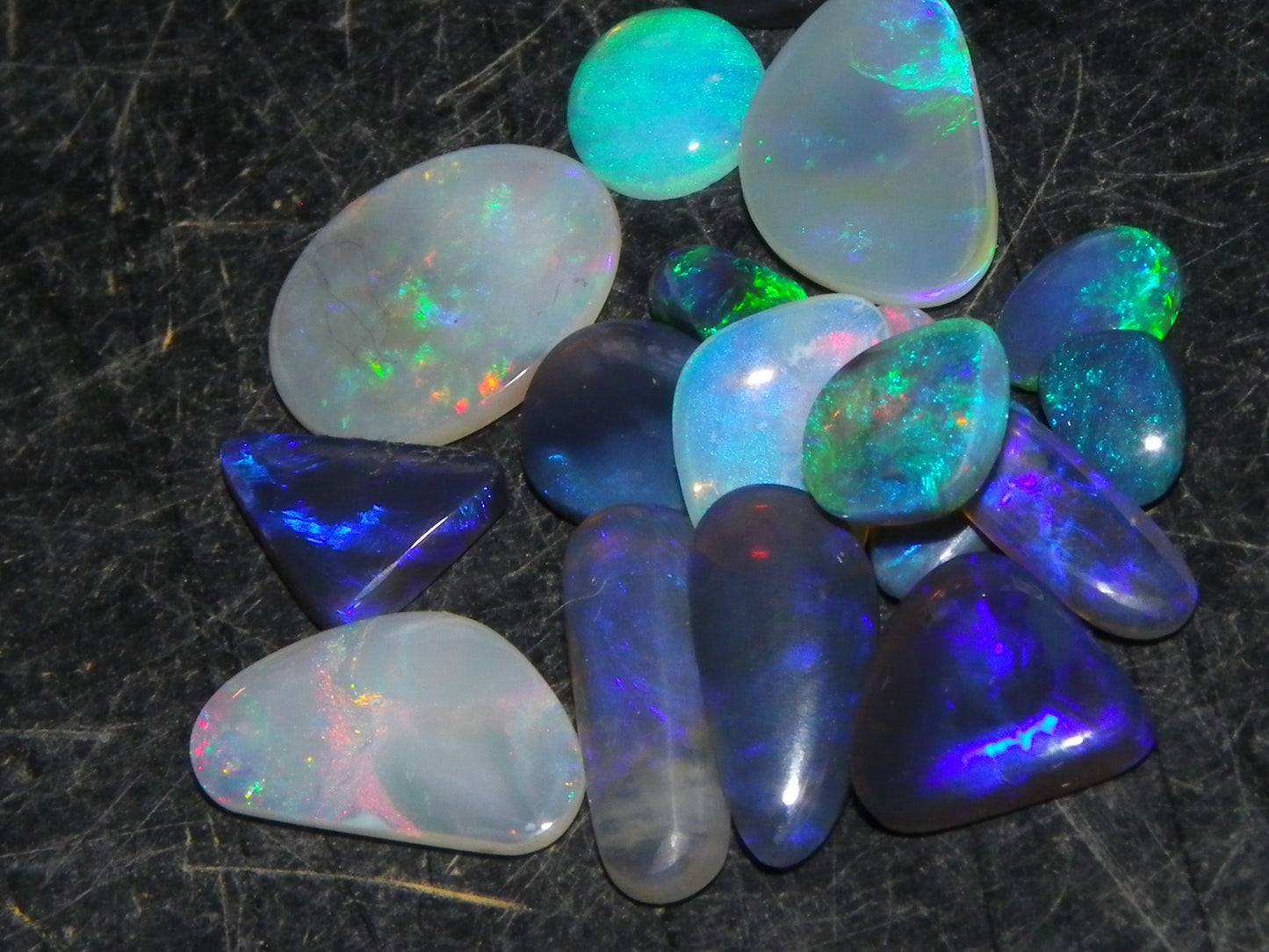 Nice Cut/Polished Lightning Ridge Opals 6.7cts Small Freeforms/Crystal/Seam Fires