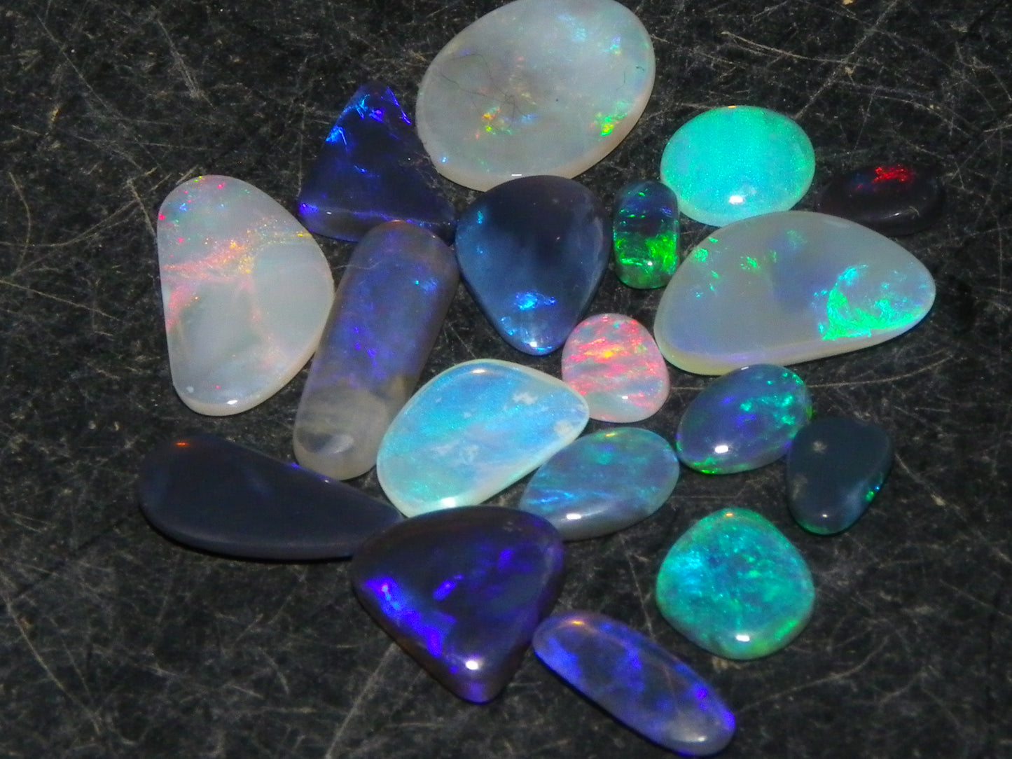 Nice Cut/Polished Lightning Ridge Opals 6.7cts Small Freeforms/Crystal/Seam Fires