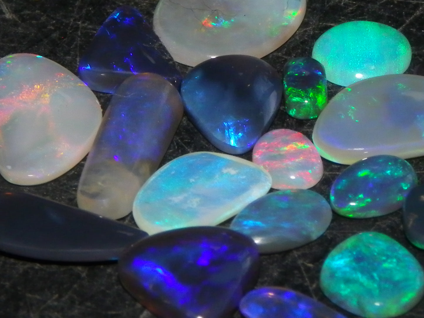 Nice Cut/Polished Lightning Ridge Opals 6.7cts Small Freeforms/Crystal/Seam Fires