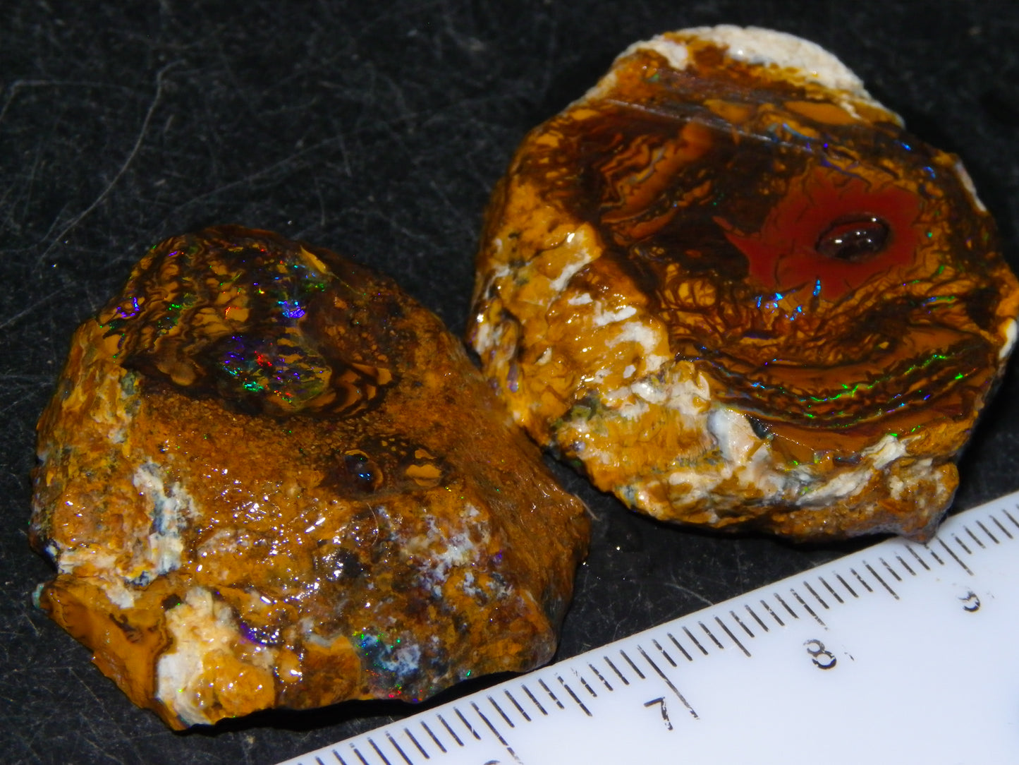 Nice Rough/Sliced Koroit Opal Parcel 148.4cts red/Green/Blue Fires Pair Qld Australia