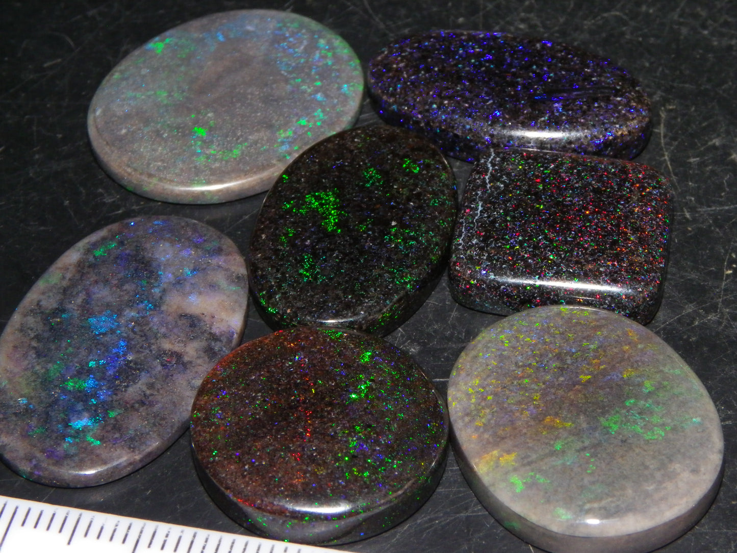 Nice Cut/Polished/Treated Andamooka Opal Parcel 85cts 7 Stones Blue/Green/Purple/Reds