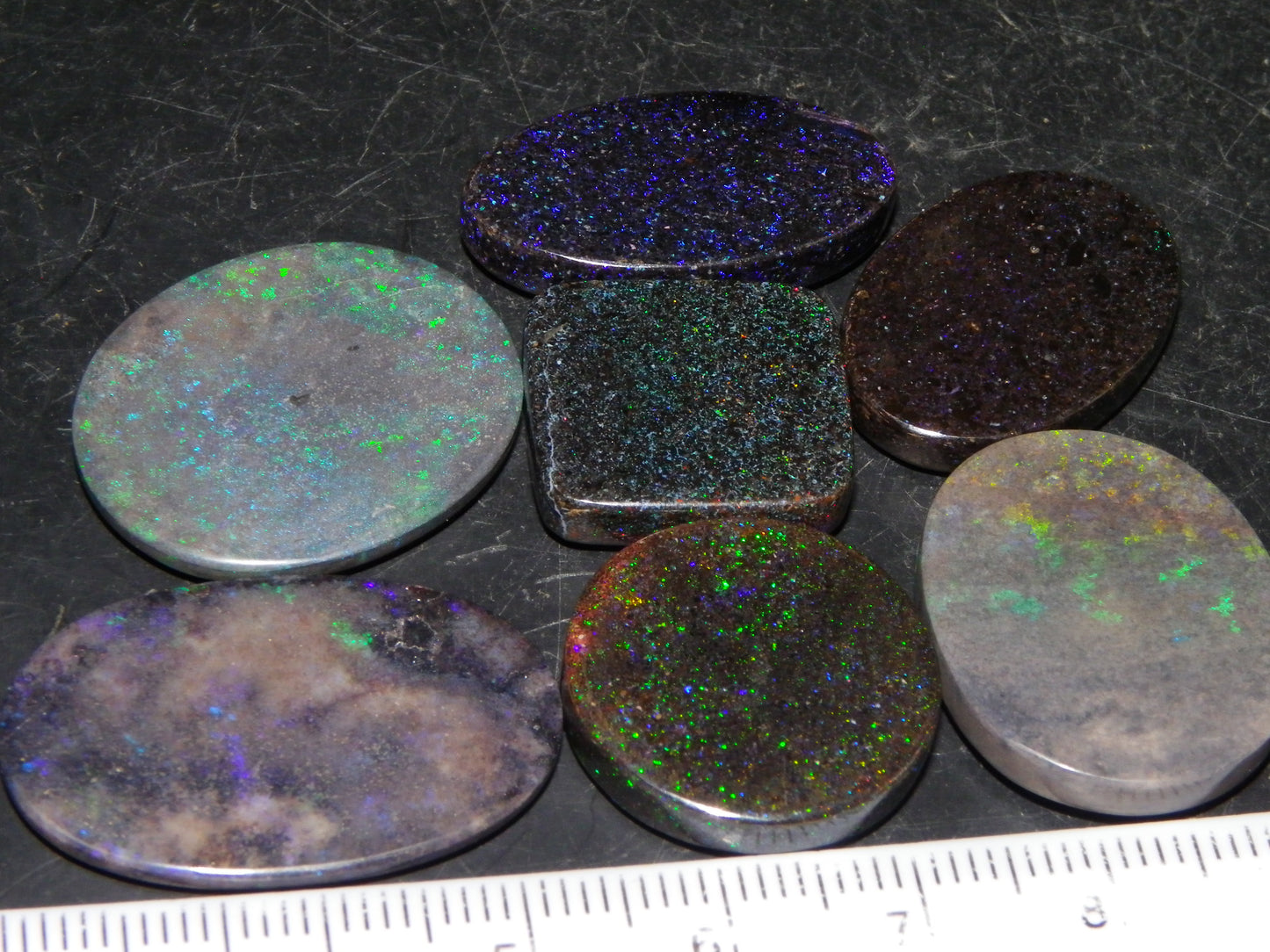 Nice Cut/Polished/Treated Andamooka Opal Parcel 85cts 7 Stones Blue/Green/Purple/Reds