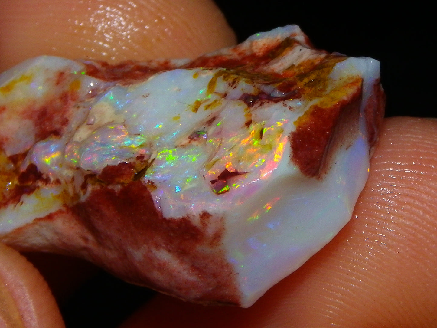 3 Nice Rough Coober Pedy Opals 78.4cts Multicolour Fires/Bars White/Crystal Base