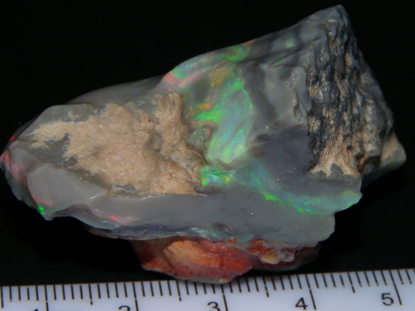 Huge 173.14cts Lightning Ridge Rough Seam Opal Grey Base Multicolour Fires/Bars