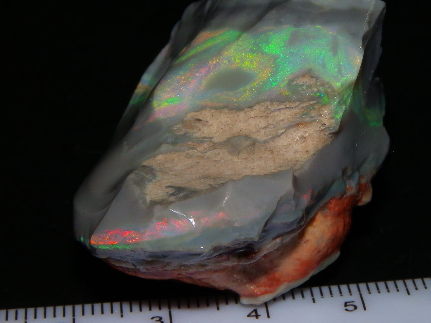 Huge 173.14cts Lightning Ridge Rough Seam Opal Grey Base Multicolour Fires/Bars