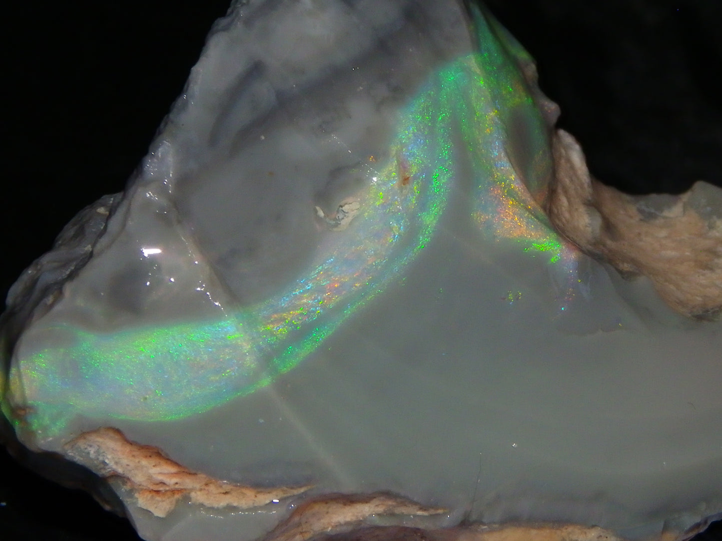 Huge 173.14cts Lightning Ridge Rough Seam Opal Grey Base Multicolour Fires/Bars