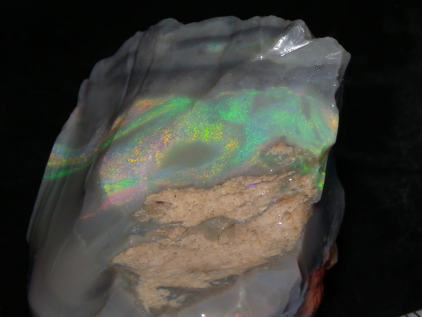 Huge 173.14cts Lightning Ridge Rough Seam Opal Grey Base Multicolour Fires/Bars