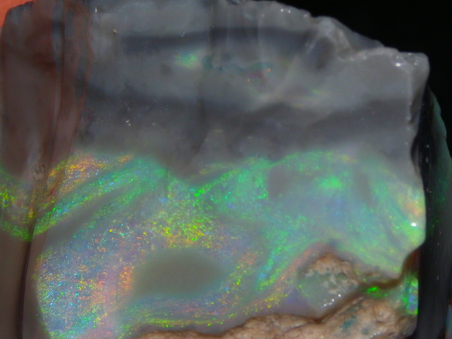 Huge 173.14cts Lightning Ridge Rough Seam Opal Grey Base Multicolour Fires/Bars