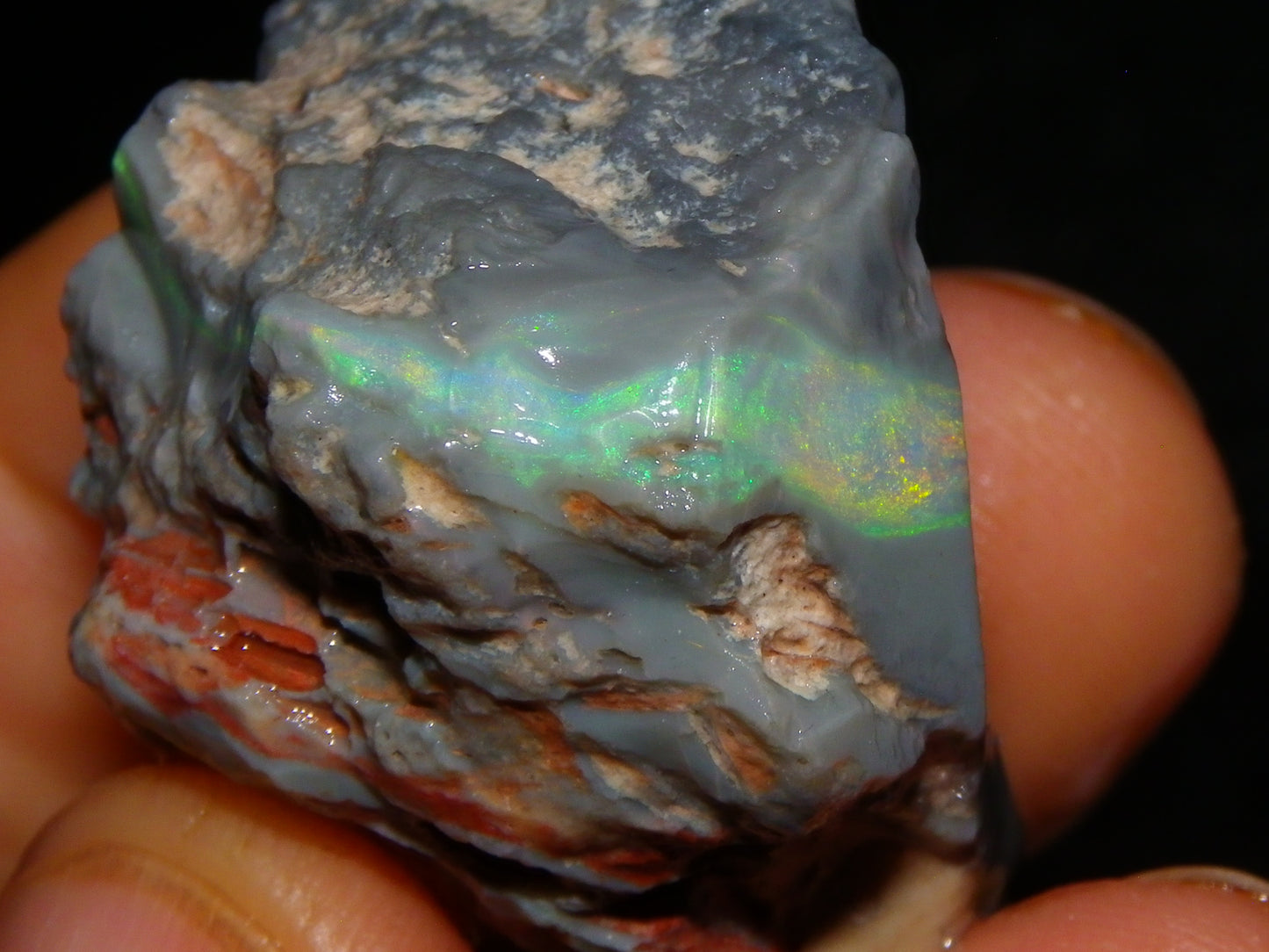 Huge 173.14cts Lightning Ridge Rough Seam Opal Grey Base Multicolour Fires/Bars