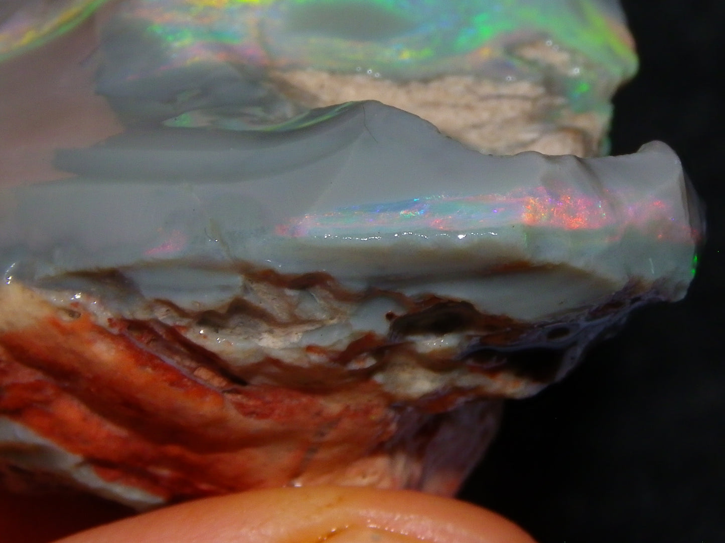 Huge 173.14cts Lightning Ridge Rough Seam Opal Grey Base Multicolour Fires/Bars