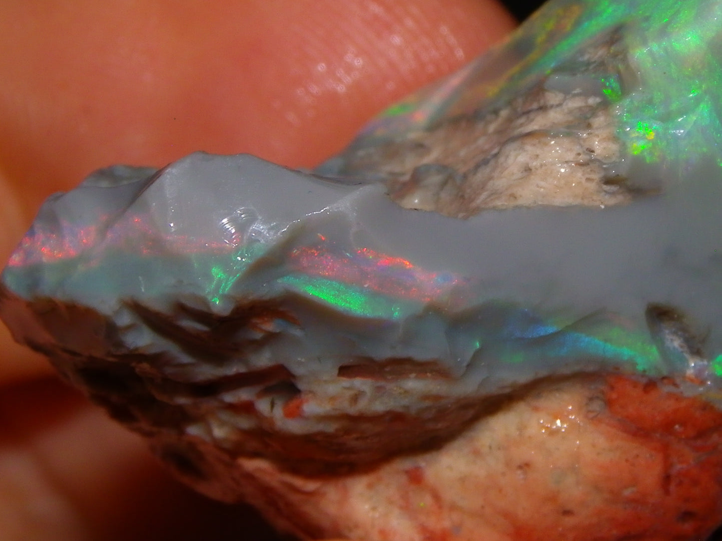 Huge 173.14cts Lightning Ridge Rough Seam Opal Grey Base Multicolour Fires/Bars