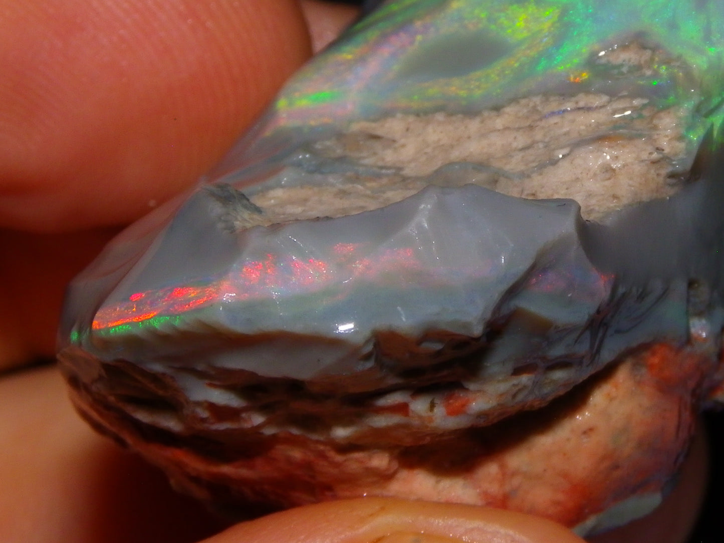 Huge 173.14cts Lightning Ridge Rough Seam Opal Grey Base Multicolour Fires/Bars