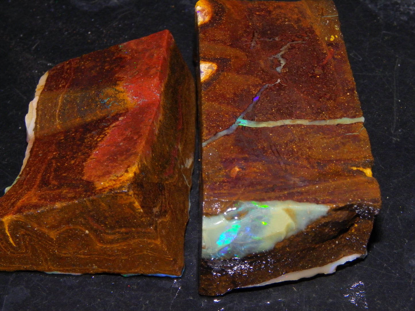 2 Nice Boulder Opal Rough Specimens 400cts Queensland Australia Fires/Patterns