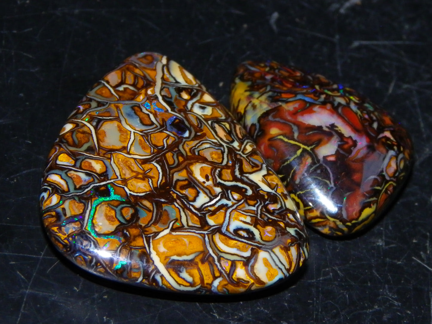2 Nice Koroit Cut/Polished Opals 33.6cts Patterns/Some Fires Unique Qld Australia