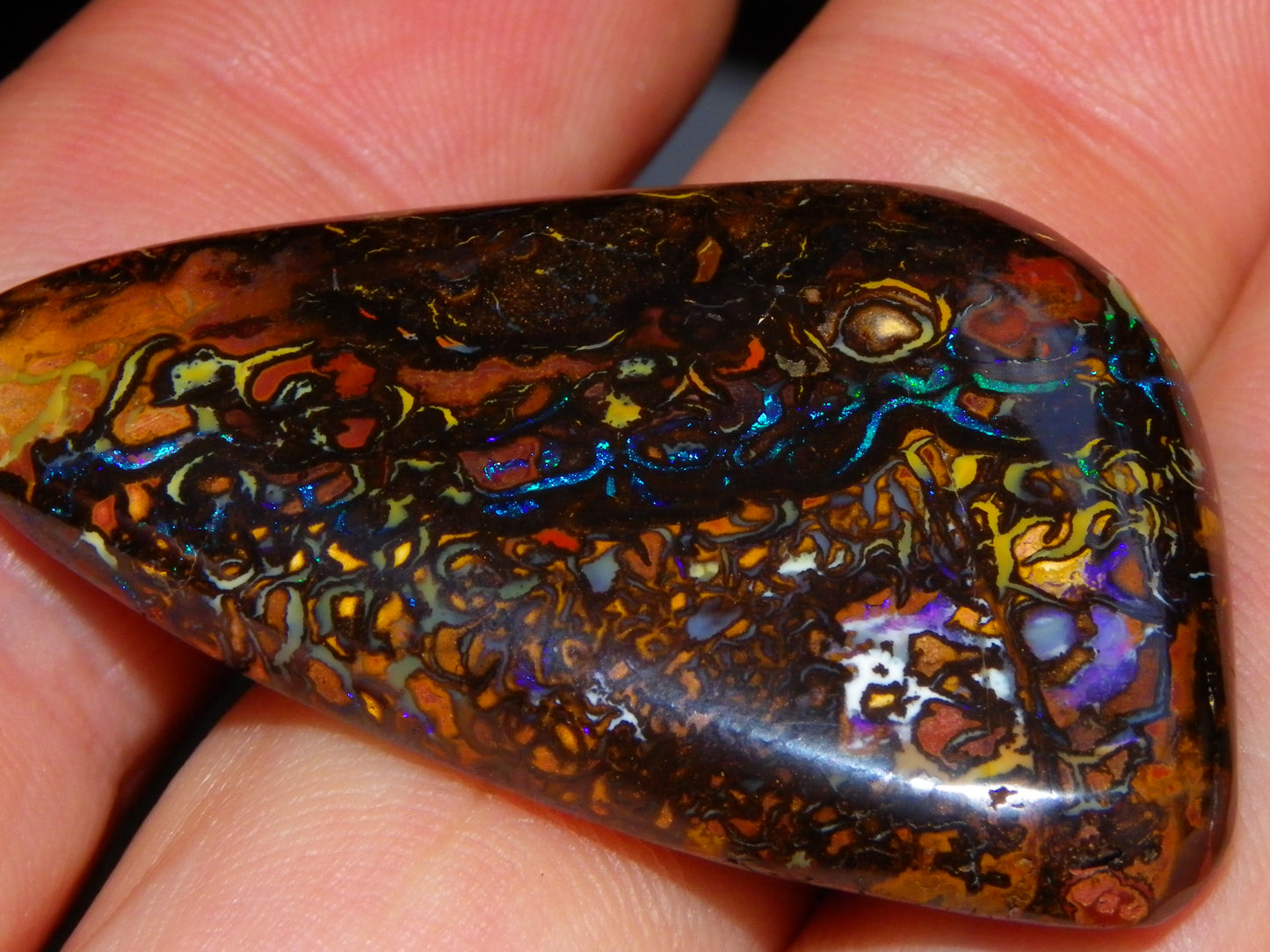 Nice Quality Cut/Polished Koroit Opal Cab/Gem 75.79cts Patterns/Fires Queensland Australia