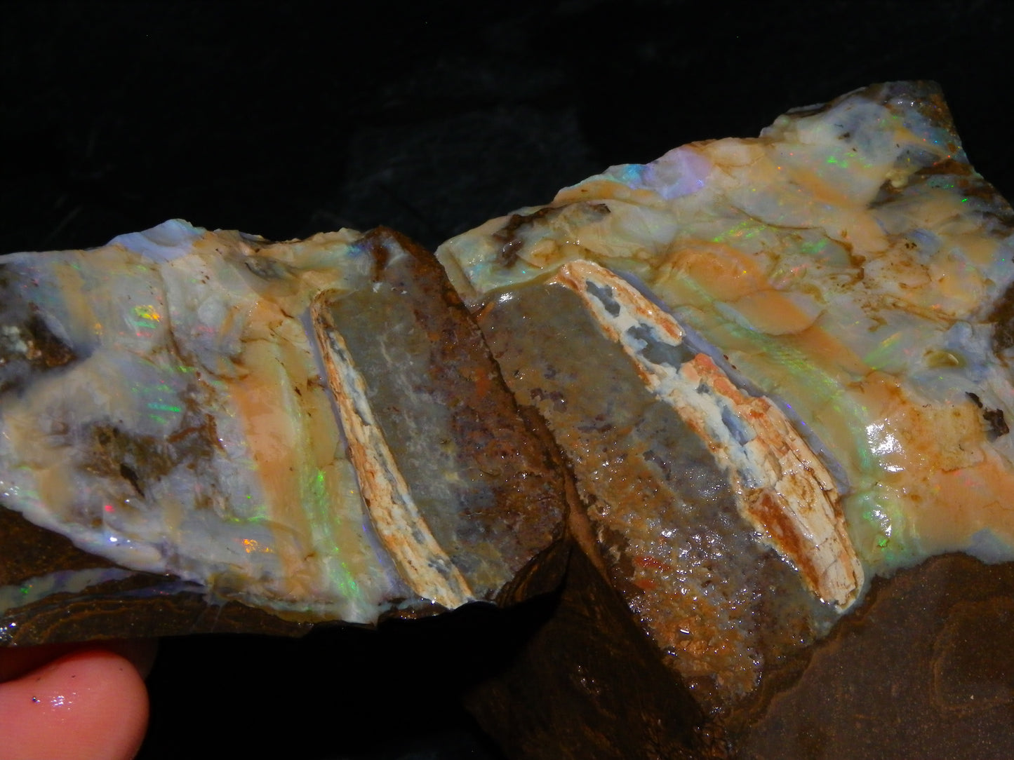 2 Large Split Queensland Boulder Opals 3086cts 5 Faces with Fires 2 matching Split