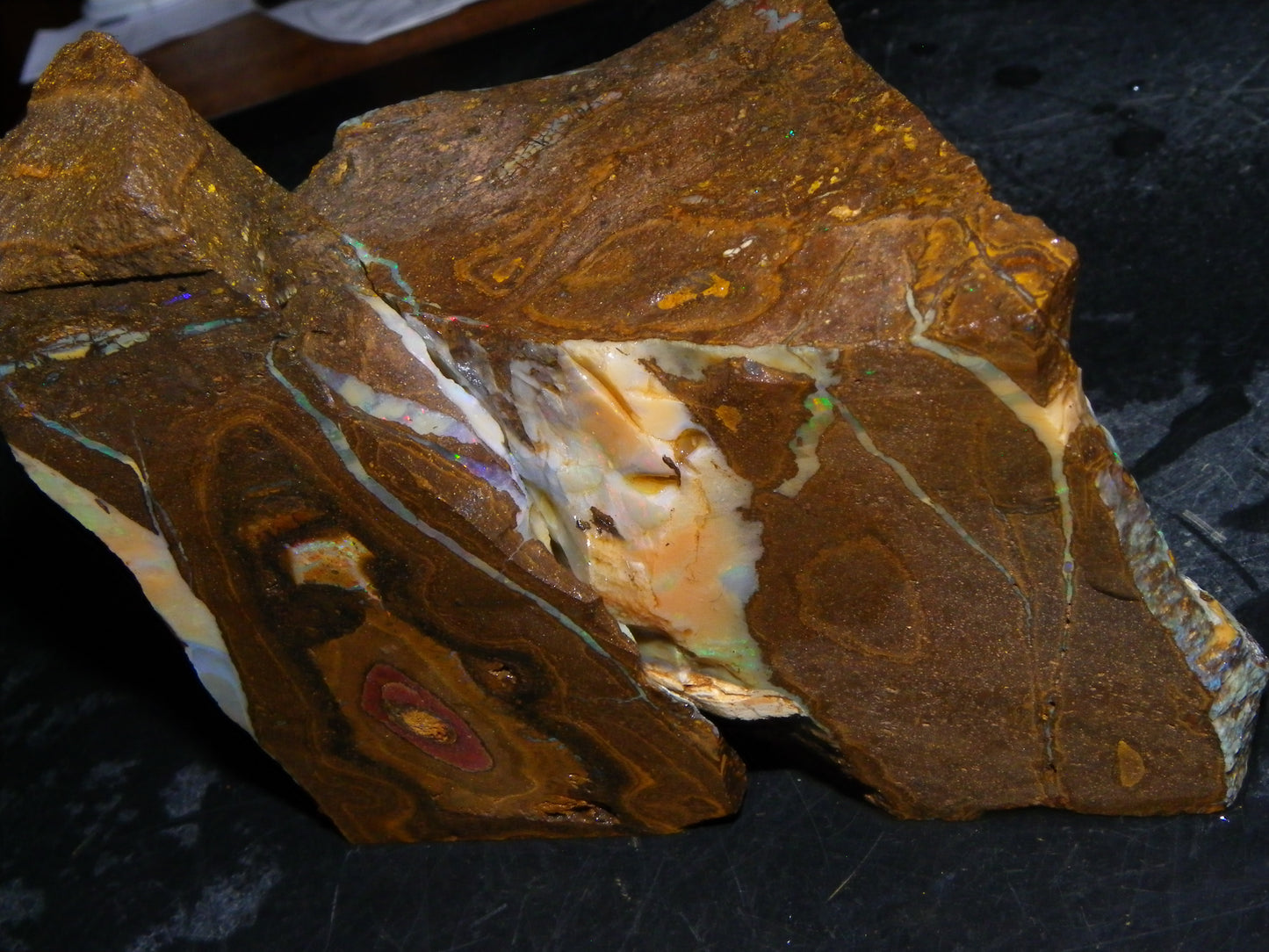 2 Large Split Queensland Boulder Opals 3086cts 5 Faces with Fires 2 matching Split