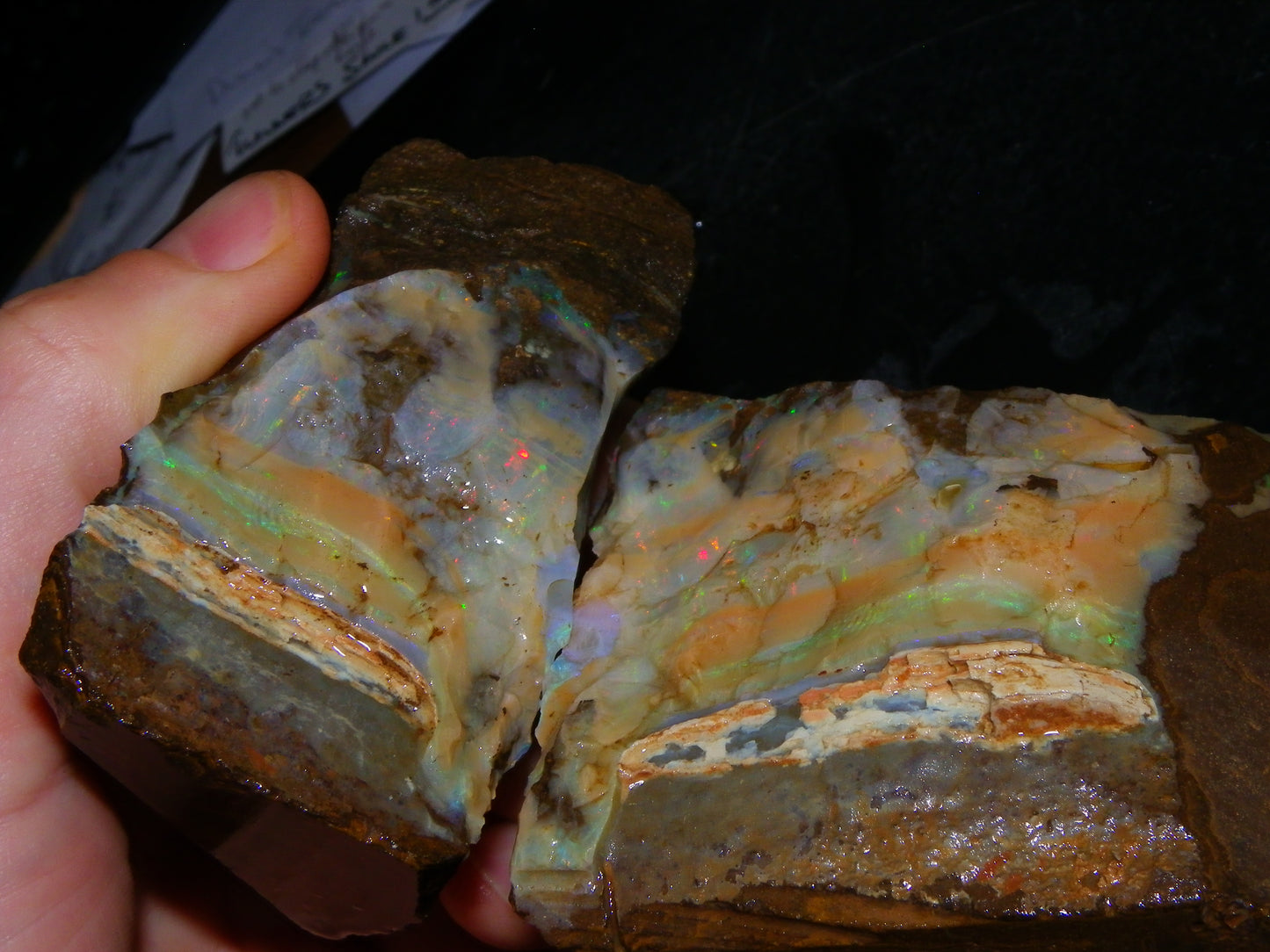 2 Large Split Queensland Boulder Opals 3086cts 5 Faces with Fires 2 matching Split