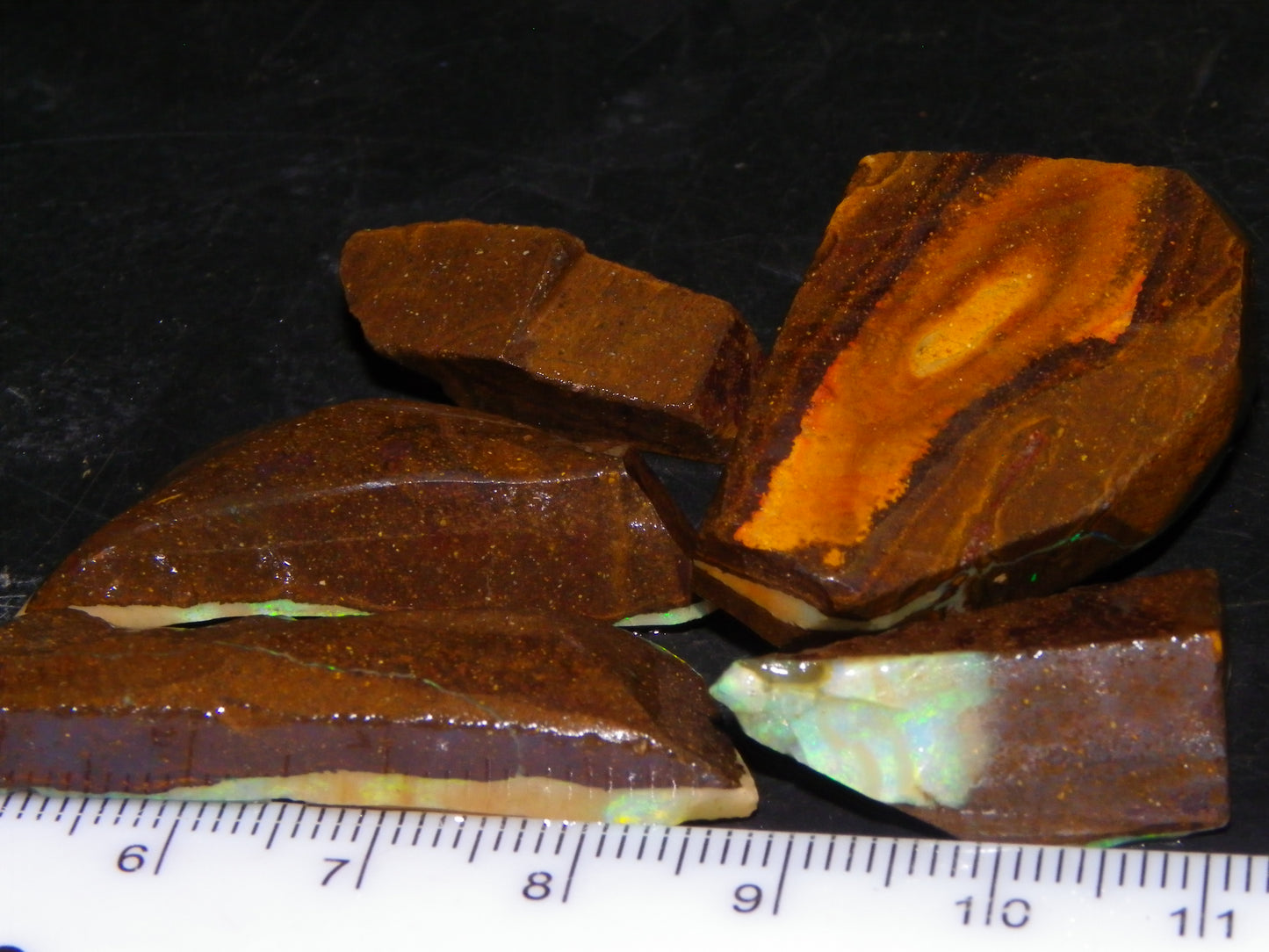 5 Nice Rubbed Boulder Opals 196cts Queensland Australia Patterns/Fires