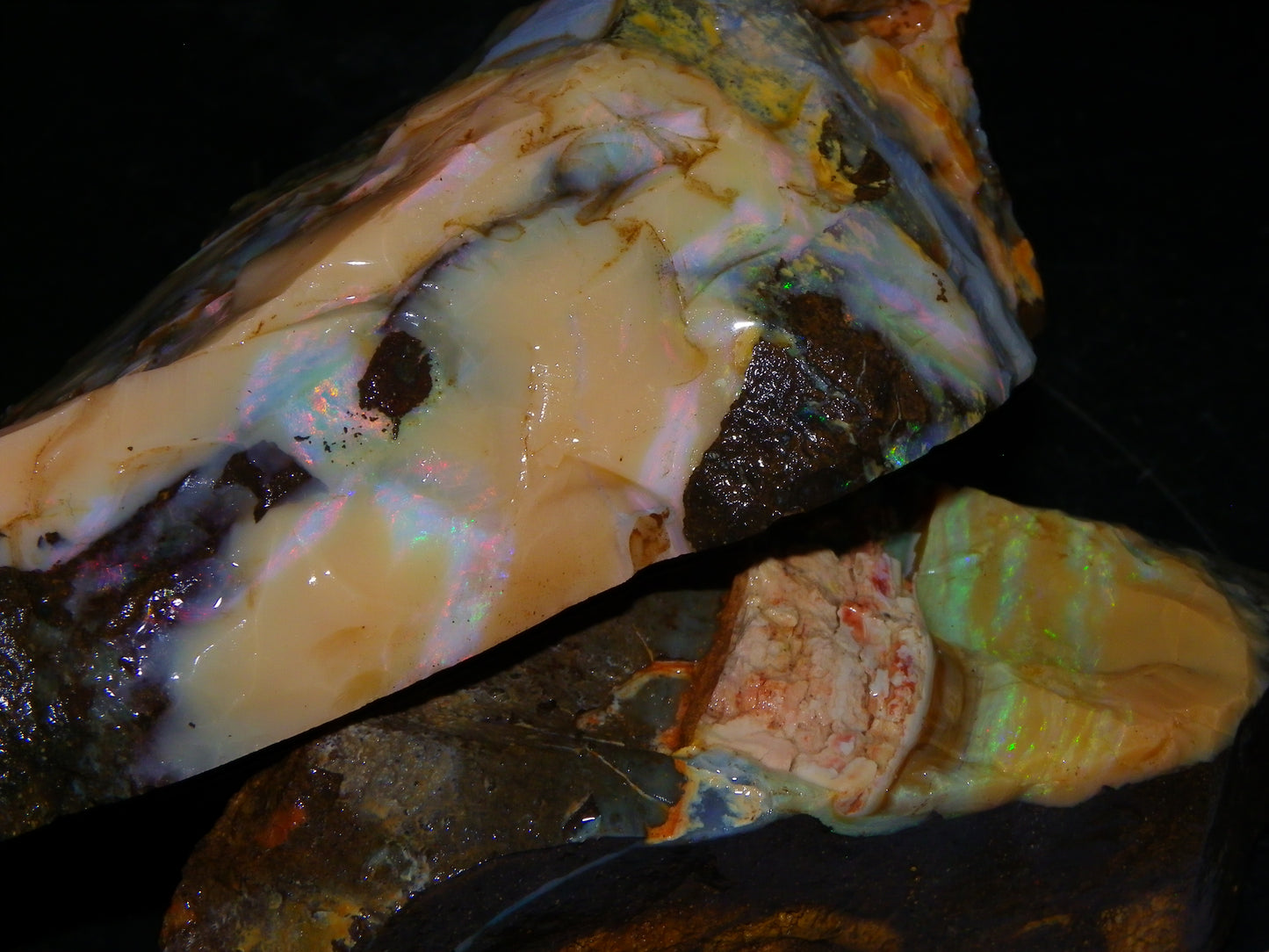 2 Nice Rough Boulder Opal Specimens 2704cts Queensland Australia Some Fires/Patterns