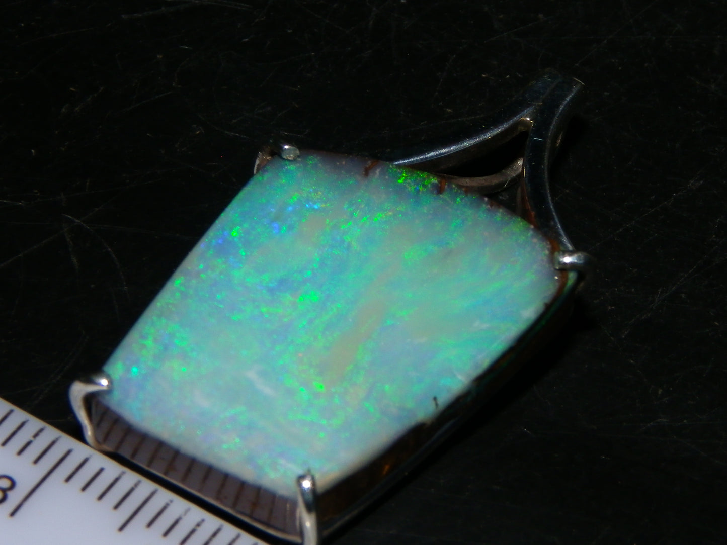 Very Nice Queensland Boulder Opal 925 Silver Pendant 6.4 Grams Green/Blue Fires Handmade