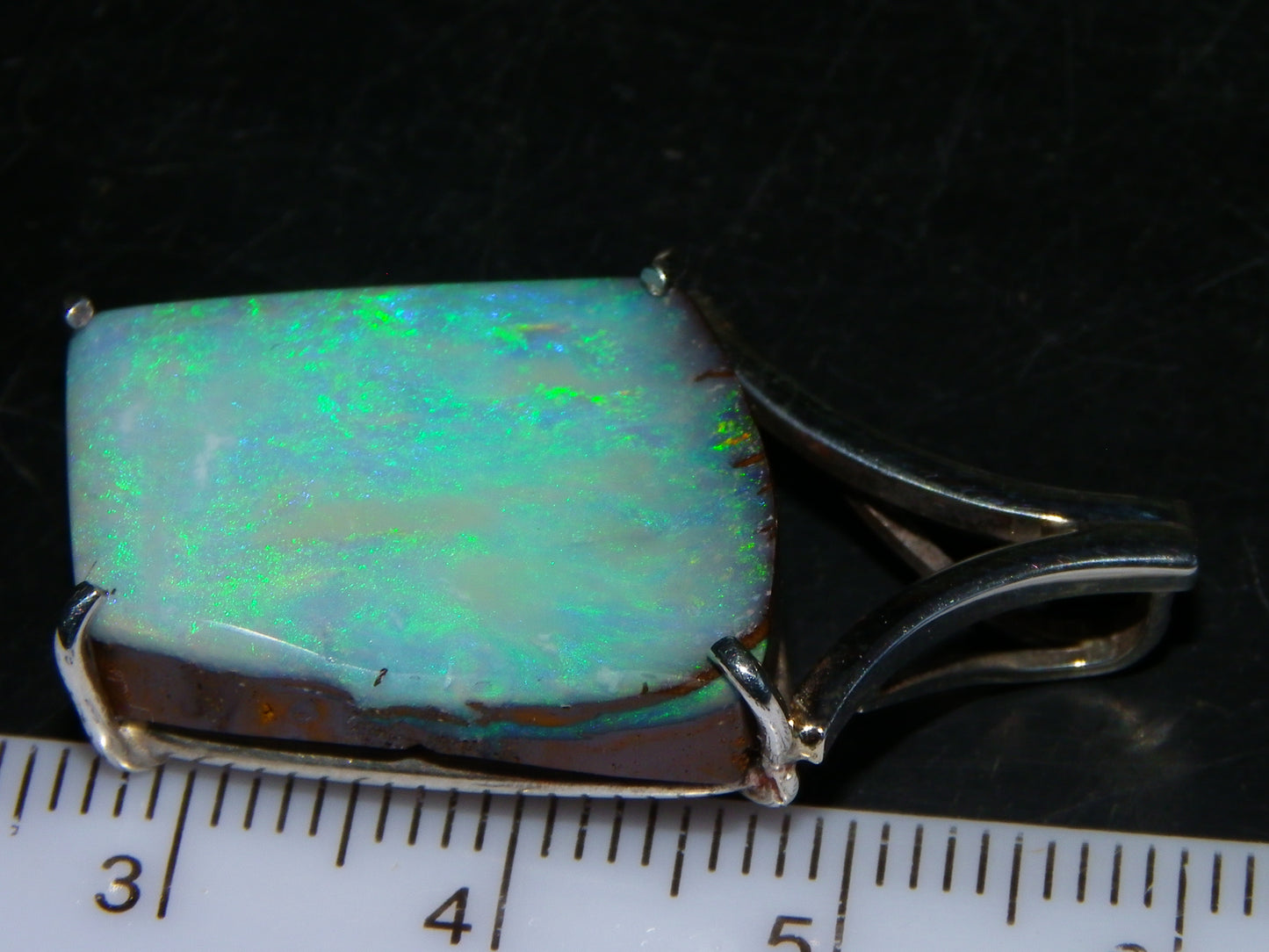 Very Nice Queensland Boulder Opal 925 Silver Pendant 6.4 Grams Green/Blue Fires Handmade