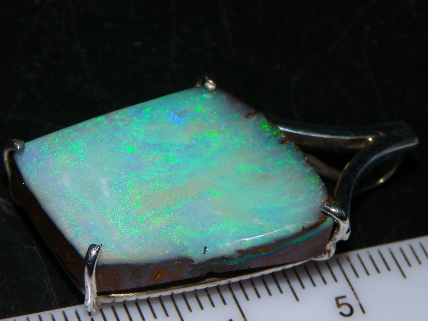 Very Nice Queensland Boulder Opal 925 Silver Pendant 6.4 Grams Green/Blue Fires Handmade