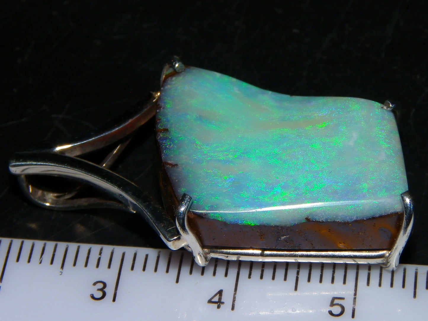 Very Nice Queensland Boulder Opal 925 Silver Pendant 6.4 Grams Green/Blue Fires Handmade