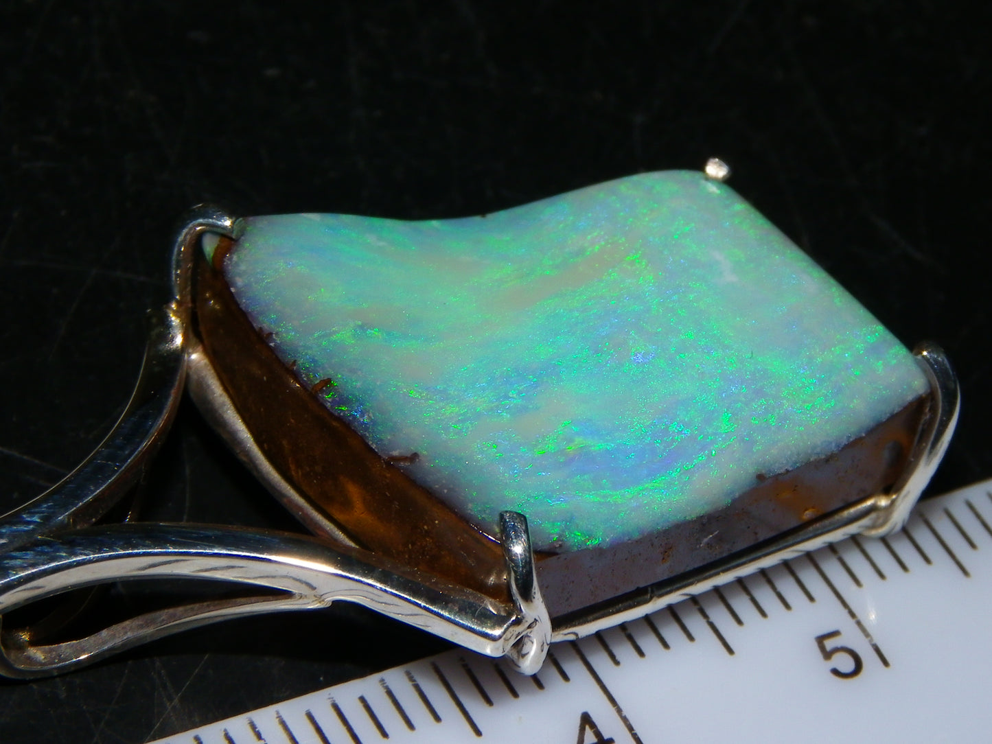 Very Nice Queensland Boulder Opal 925 Silver Pendant 6.4 Grams Green/Blue Fires Handmade
